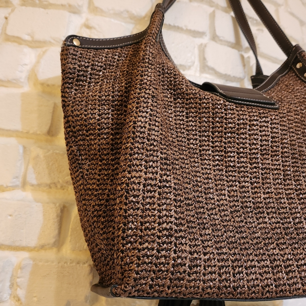 Carpisa NWOT Italian Style Brown Woven Shoulder Purse - Picture 9 of 16